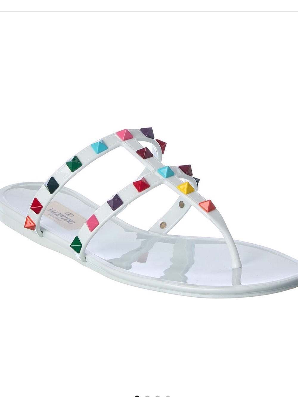 Valentino White Jelly Slide Sandal with Multicolor Pyramid Studs